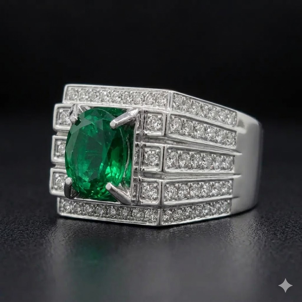 Cincin Berlian Pria Emerald Stone ZCCL 3