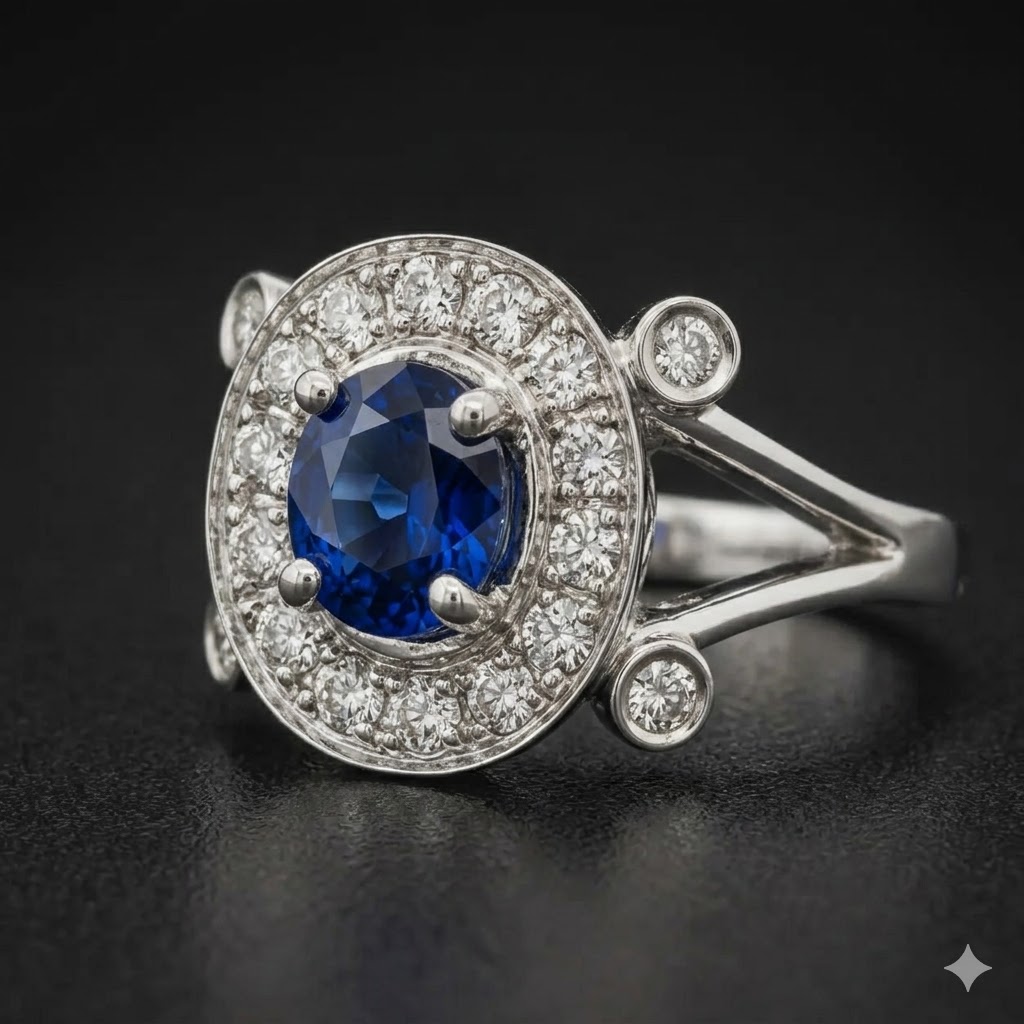 Cincin Berlian Wanita Blue Sapphire Stone ZOCL 3